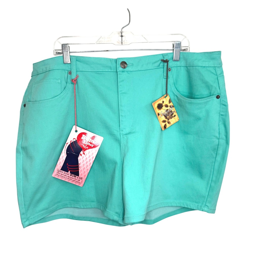 Bum Lifter Stretch Denim Shorts Mint Green Cotton Hybrid & Company Plus Size 24